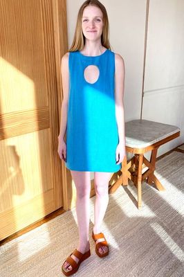 Marcelle Keyhole Dress - Blissful Blue Linen