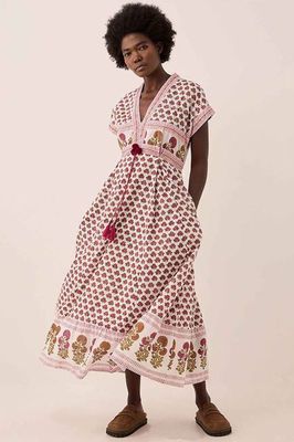 Karmen Hand Woodblock Cotton Dress Pink