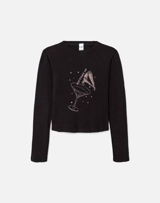 90s Baby Long Sleeve "Bottoms Up" - Washed Black