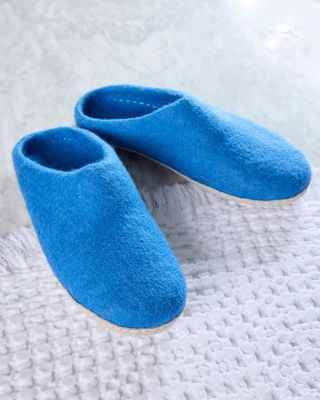 Blue - Organic Merino Wool Slippers - Fuzzy Cove