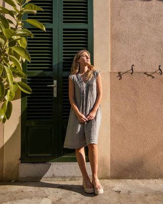 Chloe - Linen Gauze Dress in Cappuccino