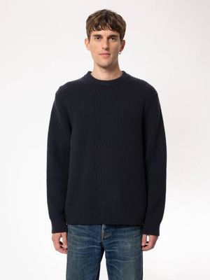 August Rib Wool Navy regular fit wool sweater | Nudie Jeans