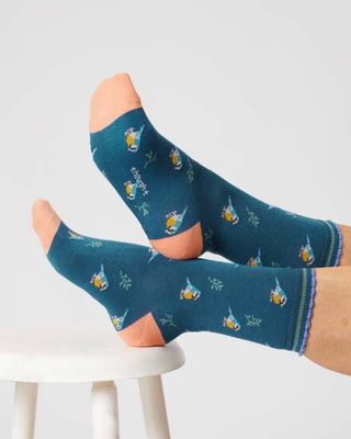 Womens Bird Organic Cotton Socks - Lake Blue