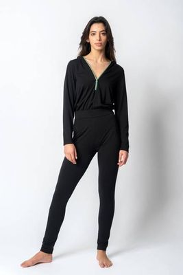 Hooded Jumpsuit with Front Zip in Black - Bernardette
