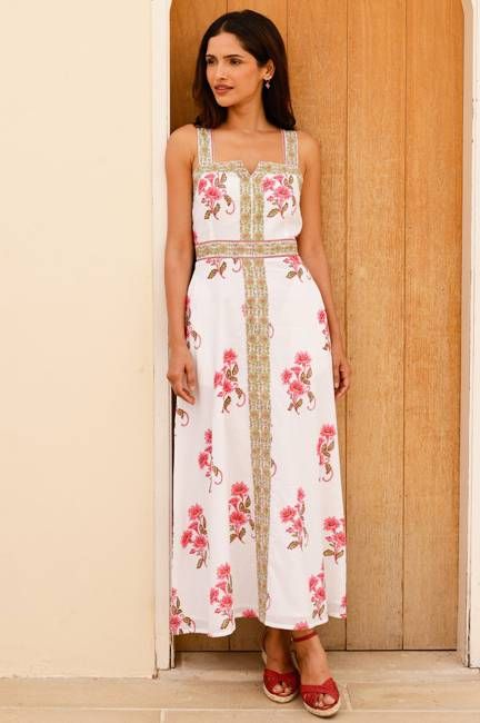 Margaritte Block Print Organic Cotton Dress | Pink/Green