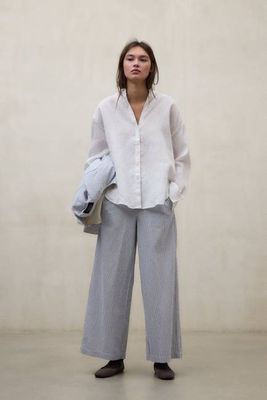 BLUE AND WHITE MOSS TROUSERS