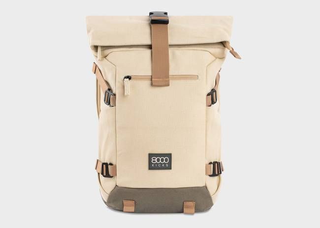 Nomad Hemp Rolltop Backpack in Beige and Green