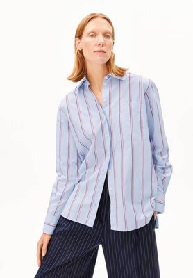 STRIPE LOOSE SHIRT BLOUSE | morning sky-mars red