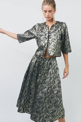 Lollys Laundry Silver Jacquard Cropped Jacket