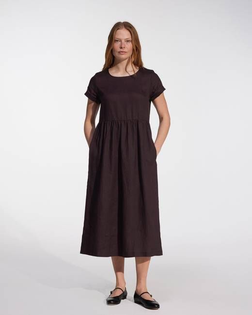 No.17 Full Length Linen Tea Dress in Chocolate Plum