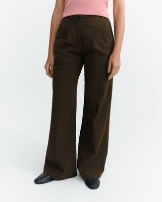 Wide leg seersucker pants brown Manolita