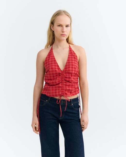 Adjustable seersucker top red Hiba