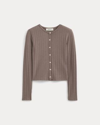 Cardigan in Pointelle | Heathered Chocolate Chip