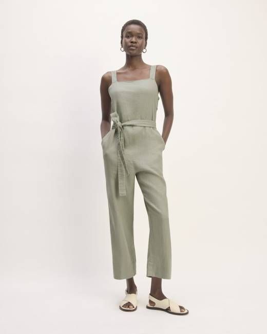 The Linen Side-Button Jumpsuit | Sage Green