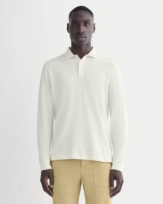 The Long-Sleeve Pique Polo | Bone