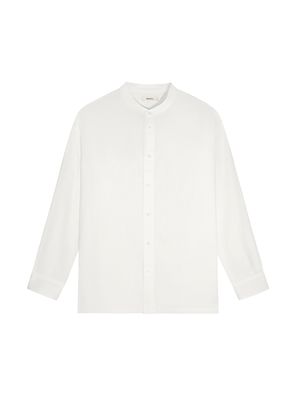 Archive Mens Aloe Linen Mandarin Collar Long Sleeve Shirt—off-white