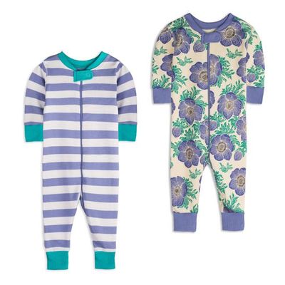 Organic Cotton Baby Romper 2 Piece Bundle: Purple Poppies