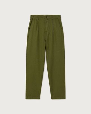 Green relaxed pleat hemp Moero pants