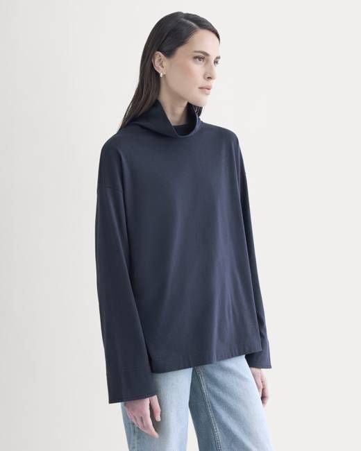 Slouchy Turtleneck In Essential Cotton | Deep Navy