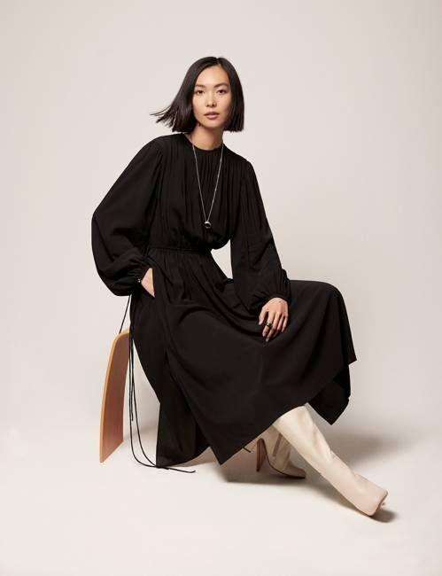 Drawstring Gathered Dress - Resale | Black