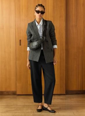 Evora Wool Blend Barrel Leg Trousers