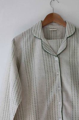 Handgewebter Baumwoll-Pyjama - Grüner Stich