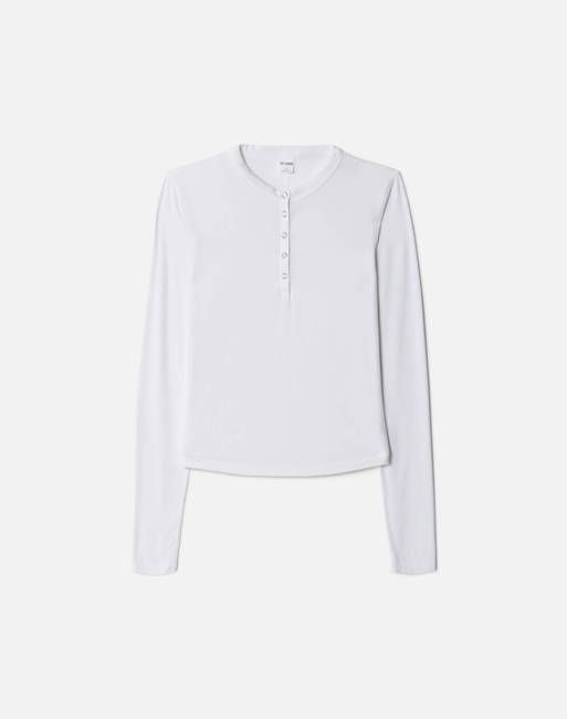 Hanes Long Sleeve Ribbed Henley - Off White
