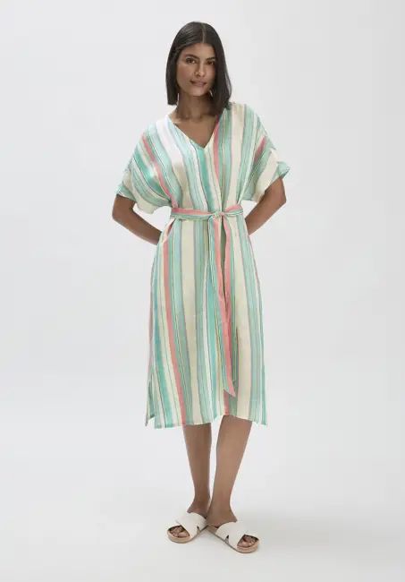 Stripe Midi Relaxed Dress made of pure linen
