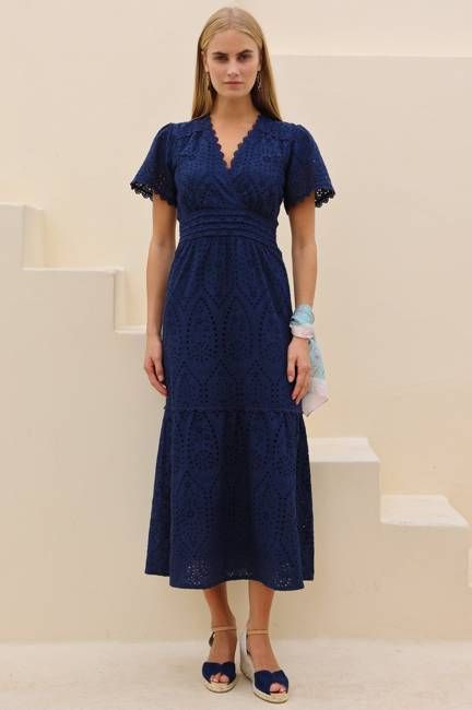 Edie Cotton Broderie Dress | Navy