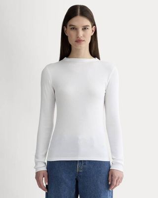 The Luxe Rib Funnel-Neck Tee | White