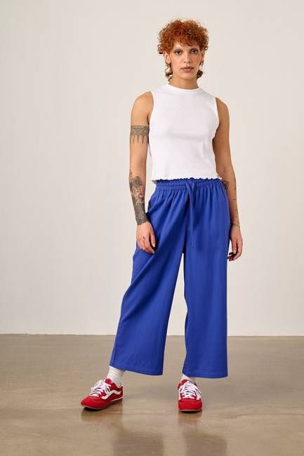 Chuck - Wide Leg Cotton Trousers in Dazzling Blue
