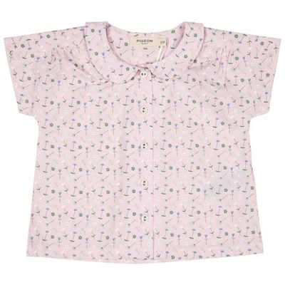 Peter Pan Collar Blouse - Flowers, Pink