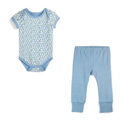 Organic Cotton Baby Bodysuit + Pant Bundle: Chambray