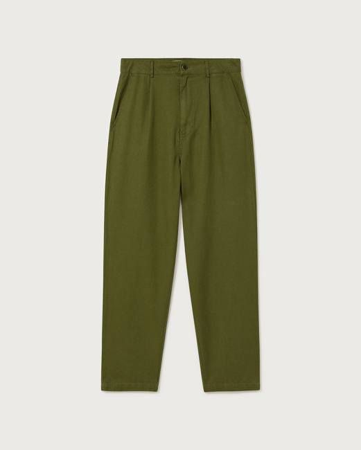 Green relaxed pleat hemp Moero pants