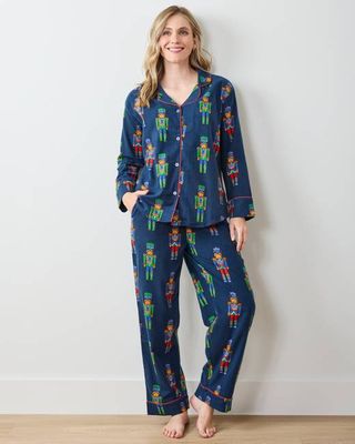Leopard Nutcrackers - Tall Midweight Flannel Long PJ Set - Navy