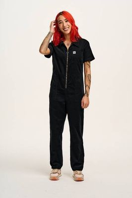 Rex - Short Sleeve Corduroy Jumpsuit in Black