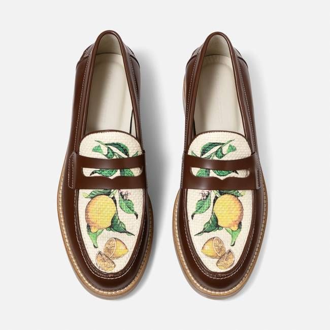 Wilde Chestnut Lemon Raffia Penny Loafer - Men's