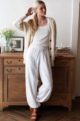Relaxed Studio Pant - Dove White Linen
