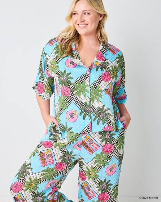 Barbie™ + Printfresh Retro Relaxation - Original Fit Petite Satin Wildest Dreams Set - Retro Blue