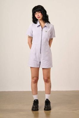 Riley - Cotton Playsuit in Lilac Hickory Stripe
