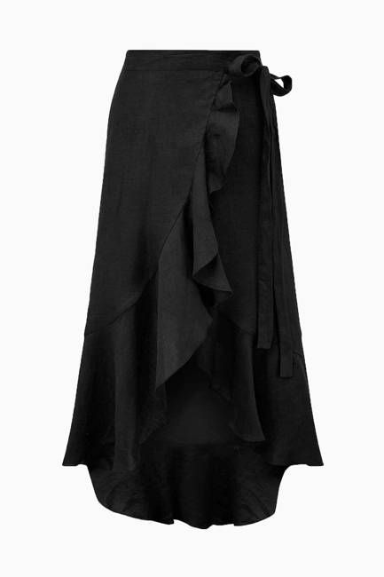 The Catalina Linen Wrap Skirt in black