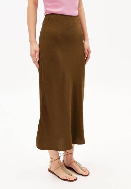 LENOVAA LINO SLIP-SKIRT | dried palm