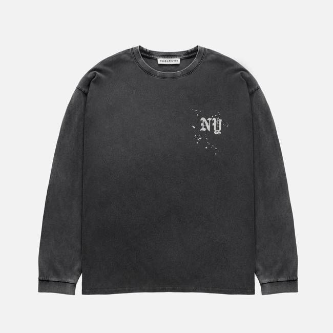 NY Paint Splatter Washed Grey Long Sleeve Top