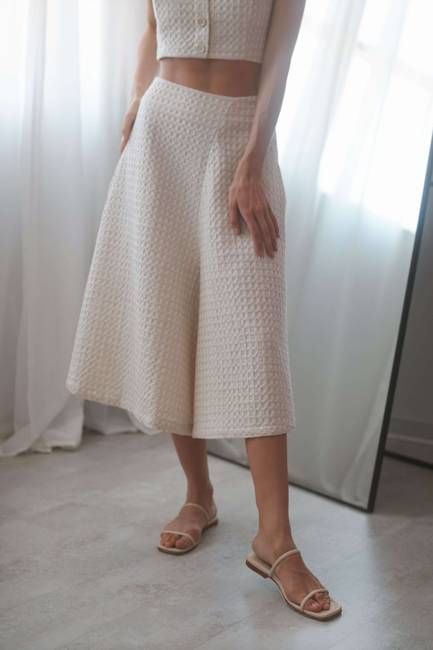ECRU WAFFLE SKIRT CULOTTES