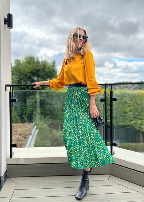 Gill - Pleated Skirt - Green Terrazzo