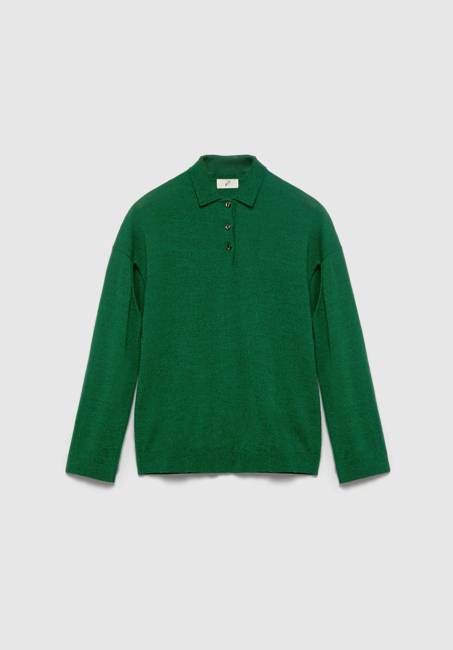 Polo-neck Cut-out Knit Sweater