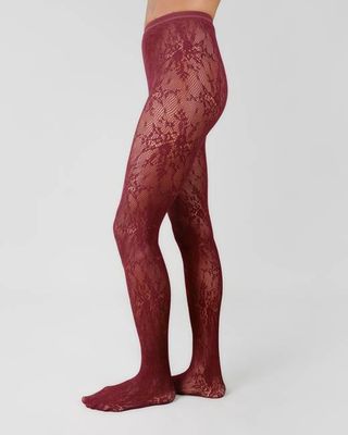 Rosa Spitzenstrumpfhose