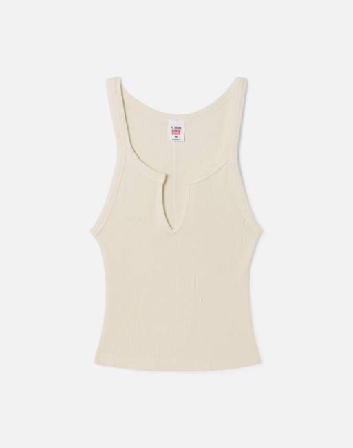 Surplus V Cut Ribbed Tank - Vintage Ivory