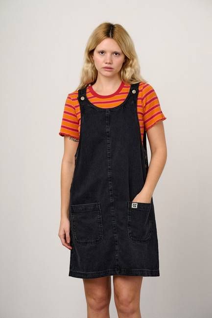 Layla - Mini Denim Dress in Washed Black