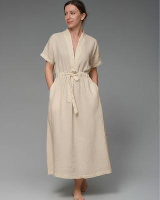 Grace - Cremefarbenes Leinenkleid